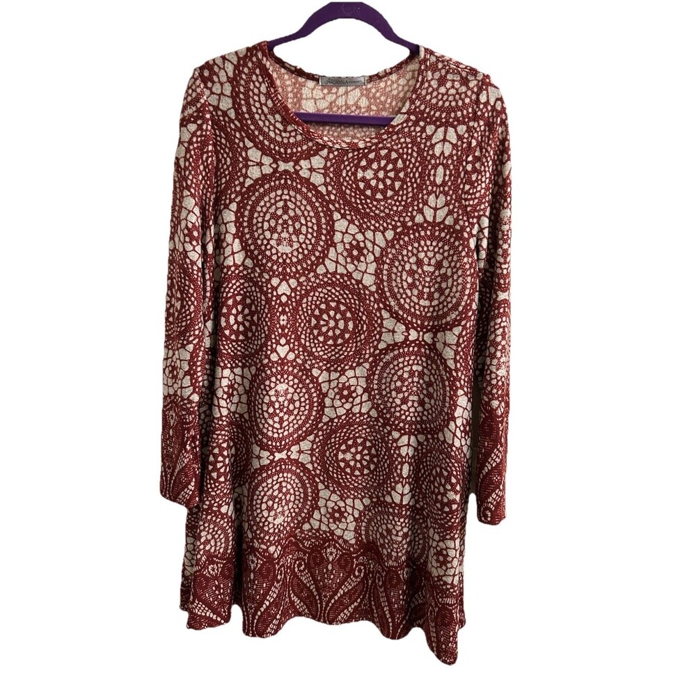Arianna By Howards Medallion Swing Sweater Dress Tunic L/XL Casual Boho